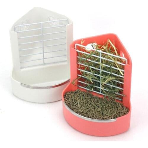 Food Bin Feeder, Food Feeder Bowl 2 in 1 Food Dispenser Rack for Rabbit Guinea Pig Chinchilla and Other Small Animals