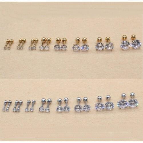 All Size 2mm to 8mm Screw-back Stud Earrings 316l Stainless steel Classical AAA Round White Zircon Earring No Fade Allergy Free