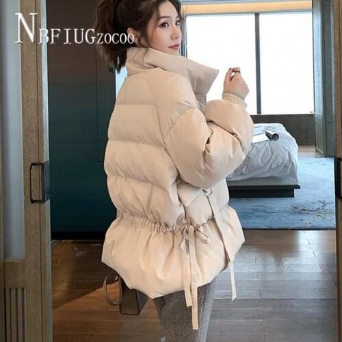 Korean Loose Winter Women Parkas Drawstring Solid Color Female Jacket