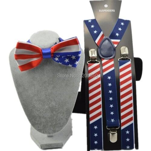 Hot sale Men women America Usa Flag Braces Bowtie Set Adult Bow Tie & Suspeder Set