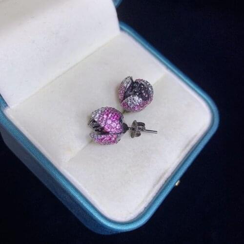 Cute romantic wintersweet flower stud earring 925 sterling silver with cubic zircon fine women jewelry free shipping