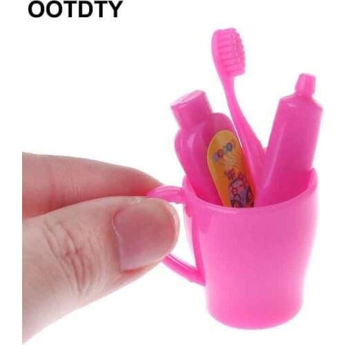 Doll Toothbrush Miniatures Toothpaste Tube Cup Bathroom Decoration Accessories Dolls Children Kids Gifts Toy Dollhouse Mini Kit