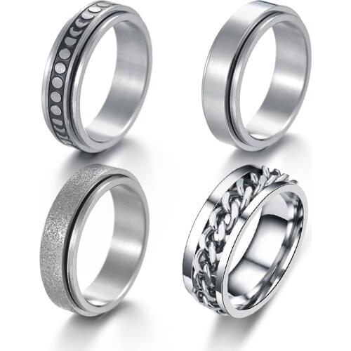 2021 Fashion and Cool Titanium Steel Rotatable Mens Ring High Quality Rotating Chain Punk Womens Jewelry Party Gift