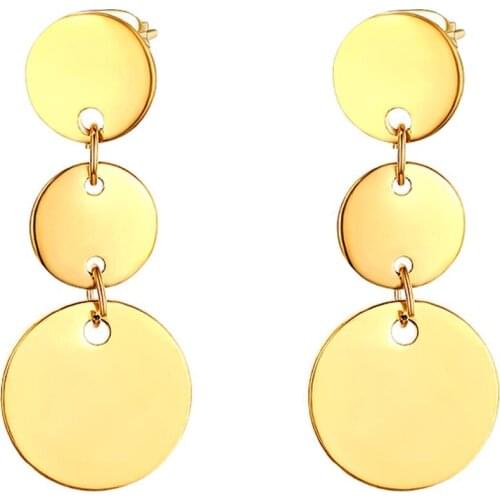 Boniskiss Fashion Creative Round Tassel Stainless Steel Ladies Earrings gold Multi-level Earrings Bijoux