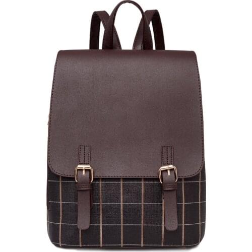 Fashion Spring And Autumn Backpack Classic British Plaid College Style School Bag High Quality Waterproof Pu Large Capacity