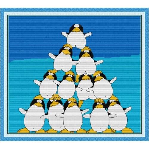 Penguin Pile cartoon counted printed on the canvas 11CT 14CT DIY kits wholesale Cross Stitch embroidery needlework Sets