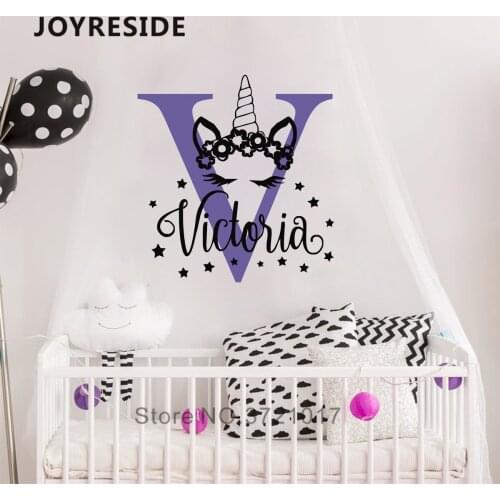 Unicorn Big Letter Wall Sticker Custom Names Home Girls Room Wall Decor Personalized Name Vinyl Design Unicorn Head Shining M421