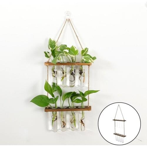 Wall Hanging Terrarium with Wooden Stand Vase Planter Propagator Home Decor