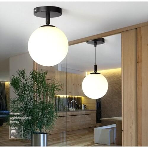 WADBTY Nordic Minimalist Modern Round Glass Ball Ceiling Lamp Corridor Lamp Creative Living Room Lights Ceiling Lamp