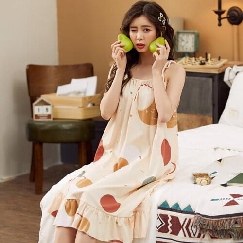 Plus Size 3XL New Girls Sweet Cotton Night Dress Sleeveless Nighties Nightgown Ladies Nightdress Loose Sleepwear Nightwear