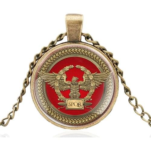 New Arrival Vintage SPQR Roman Empire Design Bronze Glass Dome Charm Pendant Necklace Jewelry Men Women Accessories Gifts