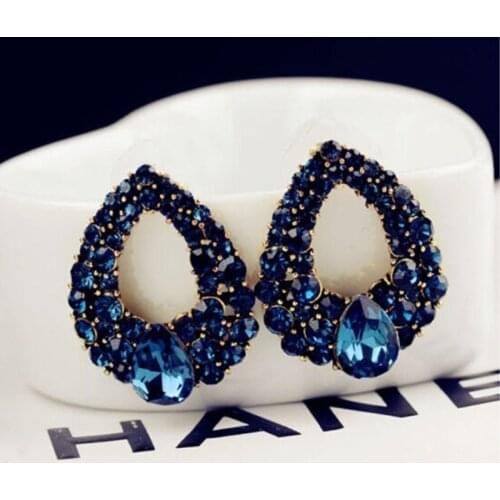 New Brand Hollow Natural Blue Zircon Crystal Water Drop Stud Earrings For Women Wedding Jewelry Pendientes Brincos Girls Gift
