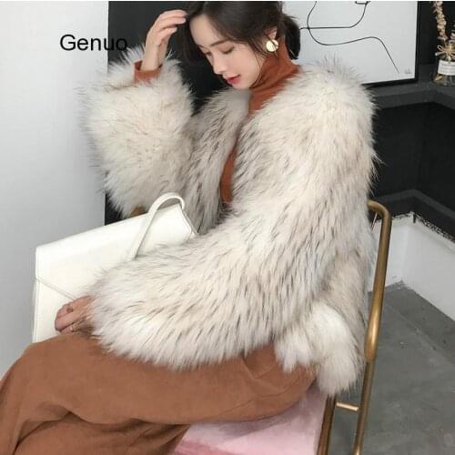 New Women Winter Casual Fluffy Faux Fur Coat High-Quality Thick Imitated Fox Fur Overcoat Female Warm Outwear