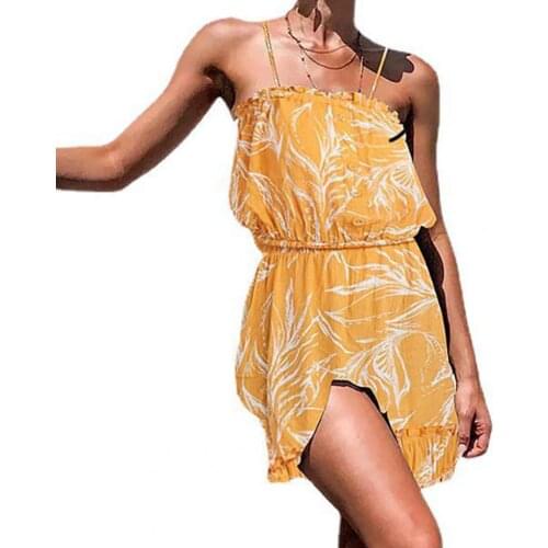 Women Dress Off Shoulder Loose Loose Hem Off Shoulder Beach Dress Floral Splicing Sexy Suspender Dress for Beach Summer