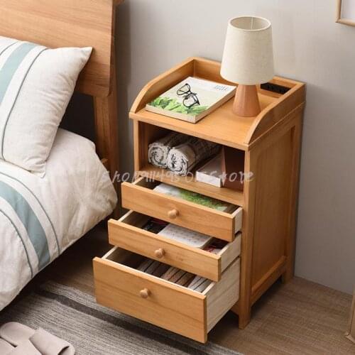 Simple Bedside Table Bedroom Solid Wood Multifunctional Bedside Storage Cabinet Small Sofa Side Cabinet Children Storage Cabinet