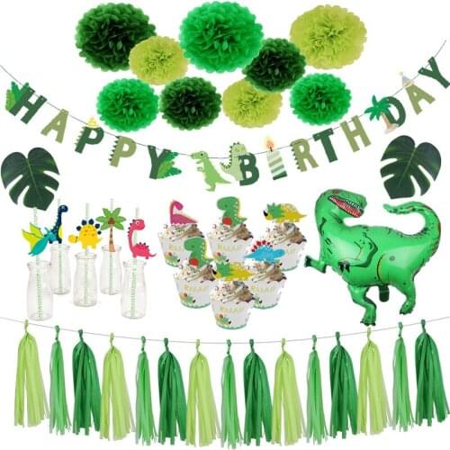 Roar Dinosaur Party Balloon Bunting Disposable Tableware Cake Toppers Wild One 1st Boy Birthday Party Baby Shower Decor
