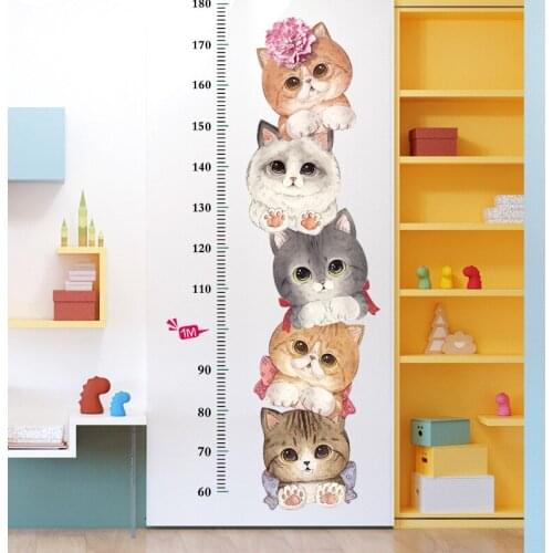 Cat cute cartoon measure height ruler baby princess childrens room decorative sticker sit height wall sticker can be removed