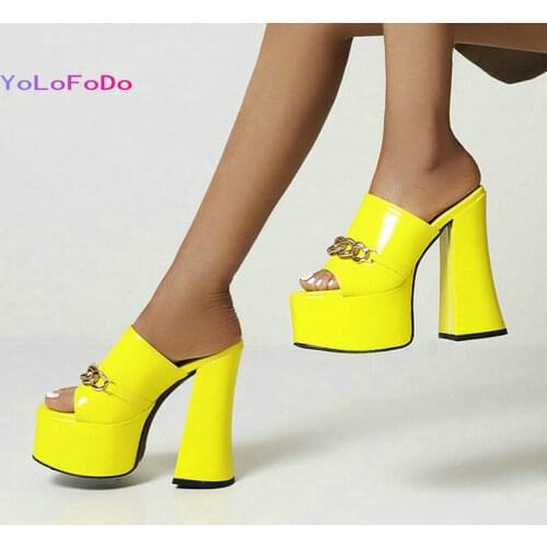Patent PU Leather Women Sandals Platform Super Square High Heel 15CM Ladies Summer Shoes Open Toe Dress Womans Shoes Big Size