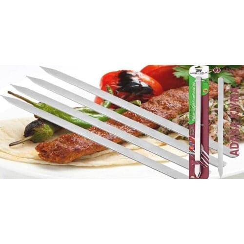 Gönen Steel Stainless Steel Chrome Kebab Skewer Flat Chicken Wing 6 PCs Turkish Urfa meal picnic meat straight stick BBQ grid car
