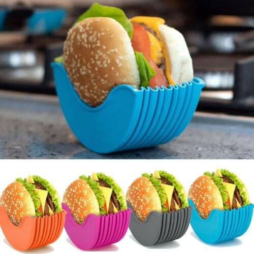 Silicone Burger Holder Sandwich Clip Shell Retractable Reusable Kitchen Hamburger Food Bun Fixed Rack Non-Stick Chef Mold