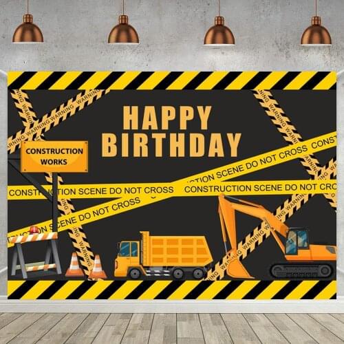 Contruction Theme Boy Birthday Party Backdrop Do Not Cross Excavator Yellow Black Toys Table Decor Background For Photo