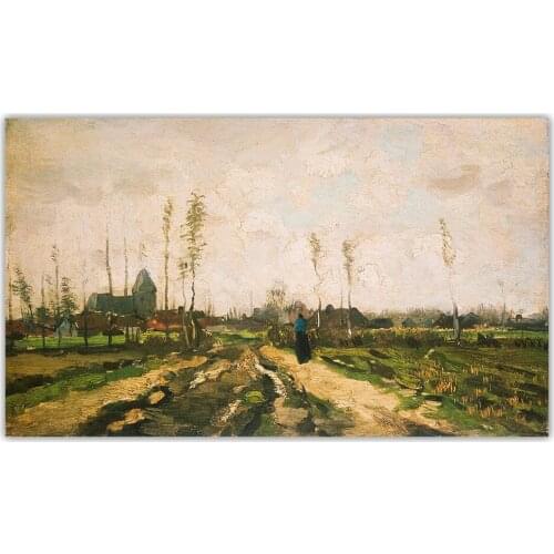 Van Gogh《Landscape with Church and Farms》Canvas Oil Painting Artwork Aesthetic Picture Poster Wall Hanging Decor Home Decoration