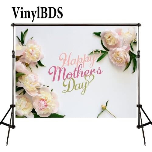 VinylBDS 5X7FT Happy Mothers Day Photogarphy Backdrops Baby Flowers Backdrop for Mother White Wooden Floor Backdrops for Family
