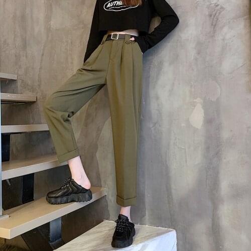 Whcw Cgdsr Trousers Women Korean Winter Casual High Waist Office Solid Suit Wide Leg Loose Autumn Pant 2020 Plus Size Straight