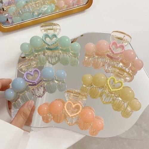 AOMU Korean Vintage Geometric Hollow Heart Candy Color Resin Beads Hair Claws Hairpin for WomenHair Clips Hair Accessories