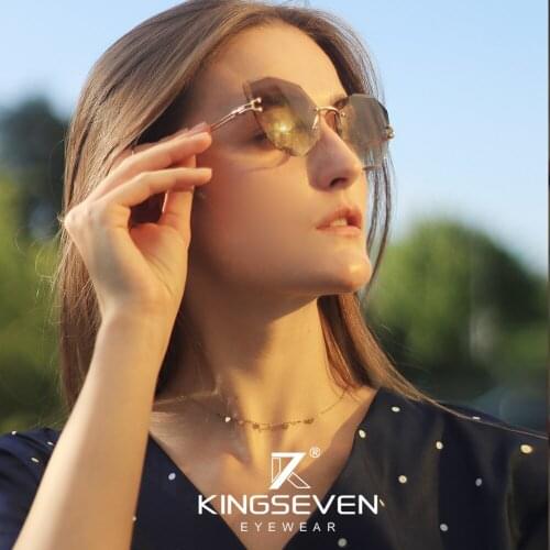 Genuine KINGSEVEN Brand Design Vintage Rimless Cat Sunglasses Women Men Retro Cutting Lens Gradient Sun Glasses Female UV400