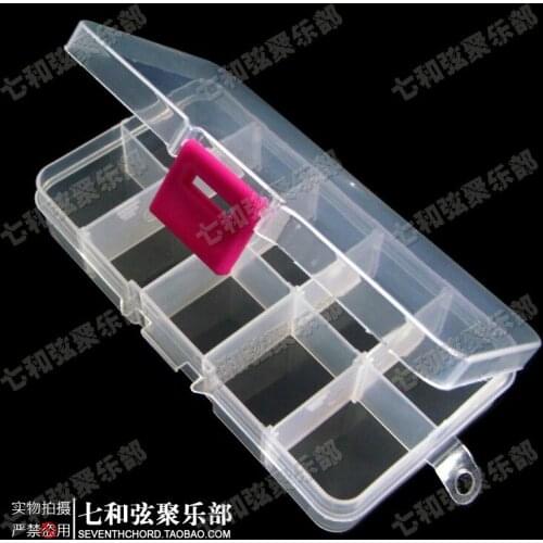 2 PCS Guitar Picks Case Storage Box,10 Grids Cell Transparent Plastic Guitar Accessories DIY tools storage box (Red button)