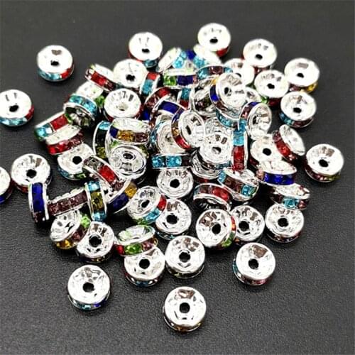 5/8/10mm 50pcs Rhinestone Rondelles Loose Spacer Beads Metal Crystal Beads for Jewelry Making DIY Accessories