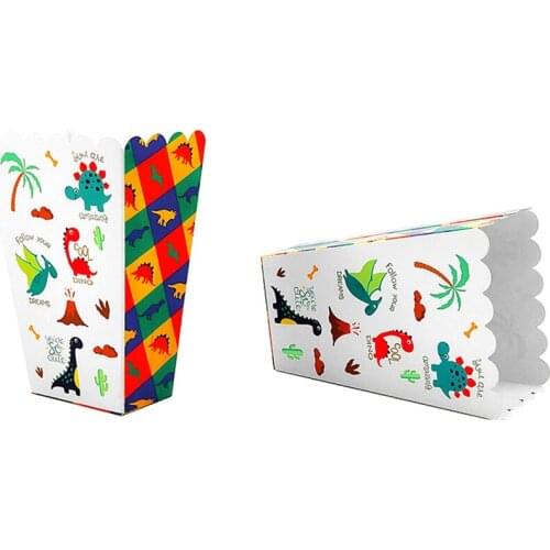 6pcs Popcorn Box Favour Chips Containers For Kids Dinosaur Theme Birthday Party Baby Shower Decoration Supplies