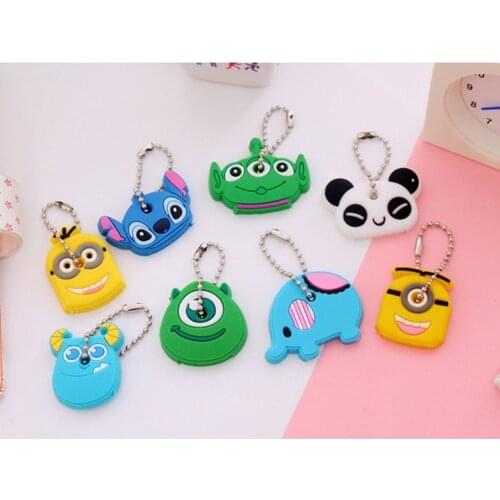 8 New Styles Creative Cute Silicone Cartoon Animals Key Chains Key Cover Dust-proof Panda Elephant Key Decoration Pendant Gift