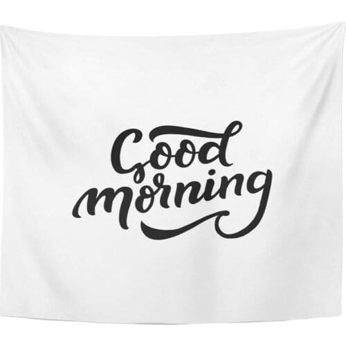 ABC Black Day Hand Drawn Lettering Good Morning Text Brush Cafe Coffee Tapestry Home Decor Wall Hanging for Living Room Bedroom