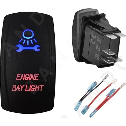Car Boat Marine ENGINE BAY LIGHT Rocker Switch 5P SPST Blue&Red Leds ON-OFF for Marine Vehicles Sailboat Yacht，Jumper Wires Set