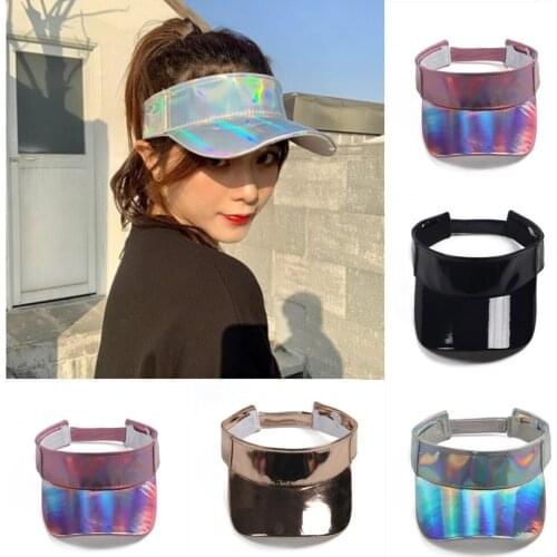 Minimalist Unisex Faux Leather Empty Top Baseball Cap Metallic Rave Hologram Reflective Hip-Hop Wide Brim Adjusted Sun Visor Hat