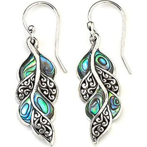 Bohemian Vintage Blue Resin Leaf Feather Big Drop Earrings Women New Fashion Long Statement Earring Maxi Brincos