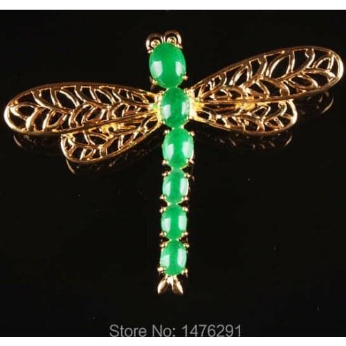 Artificial Green Jades Dragonfly Bead Brooch 1PCS For women
