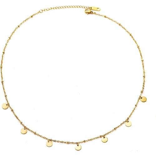 Stainless Steel Beaded Chain Choker Necklaces For Women Gold Color Small Round Disc Charm Pendant Necklaces Bohemian Jewelry