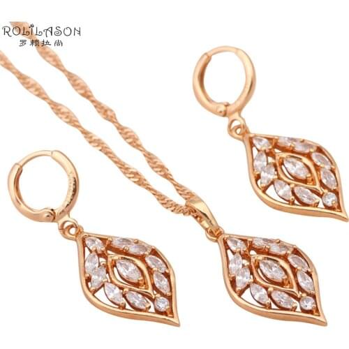 Zirconia Leaf style Gold Tone Fashion Jewelry sets Necklace Earrings Austrian SWA Element Health Nickel & Lead free JS324