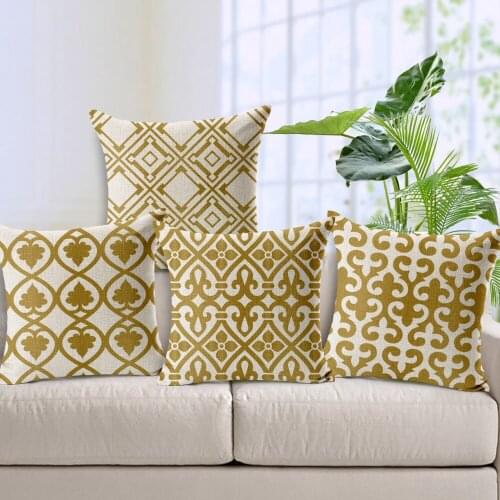 Pure Linen Cushion Nordic Geometric style pattern Pillow Golden Yellow Home Chair Sofa Decorative Pillowcases