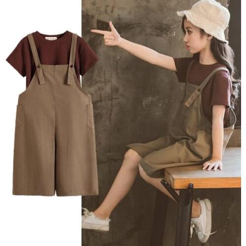 Kids Toddler Girl Summer Clothes Short Sleeve T Shirt +Short Style Bib Pant Two Pieces Set Baby Girls Outfit Sport Casual Suits