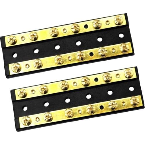 2pcs 12 Positions Double Row Wire Screw Connector Brass Bus Bar Terminal Blocks Power Distribution Block for Boats - DC 32V 60A