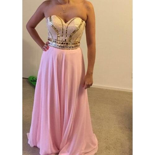 Elegant Long Pearl Sweetheart Prom Dresses Open Back Chiffon Floor Length Dinner Party Dresses for Women