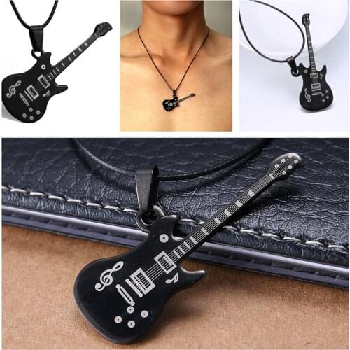 France Fashion Cool Punk Black Stainless Steel Guitar Pendant Necklaces Men Women Rope Chain Hip Hop Rock Street Party Jewelry