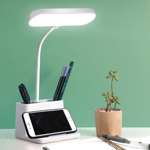 Flexible USB LED Desk Table Reading Light Lamp with Pen Holder Phone Stand for Studying Reading Working Home Office Dorm Rooms