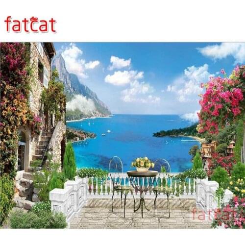 FATCAT Sea garden view Diamond Painting Full Square Round Drill Diy 5D Diamond Embroidery Mosaic Needlework Home Decor AE1863