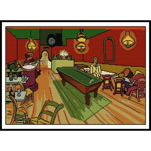 The Night Coffee Scenery Painting Counted Cross Stitch Set 14CT 11CT Printed on Canvas DIY Handmade Needlework Embroidery Thread