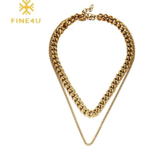 FINE4U N772 Multilayer Cuban Chains Punk Choker Necklace Layered Choker Necklaces Accessory for Hip Hop Lovers